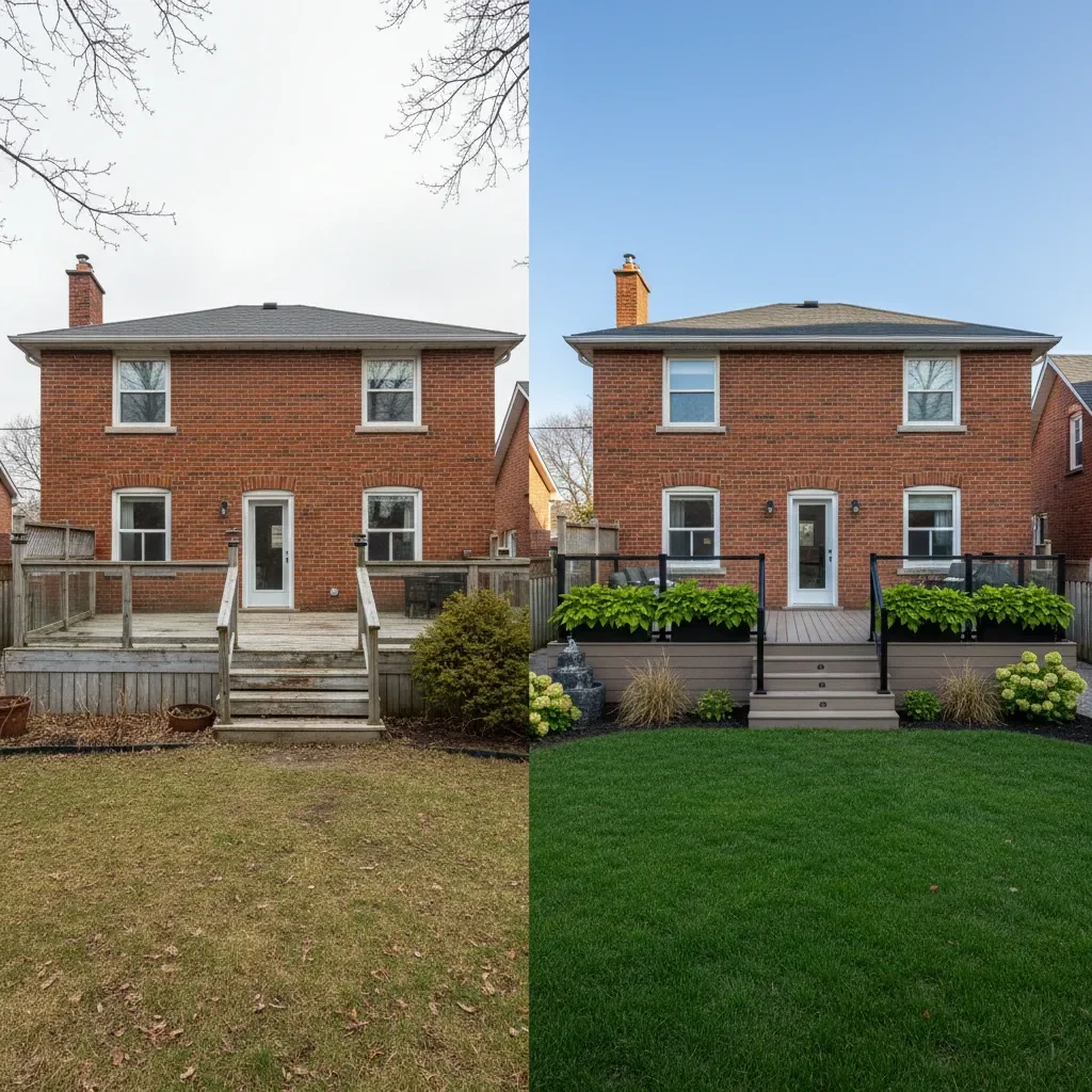 Deck builder transformation - before and after by Signature Landscaping Oshawa in Oshawa